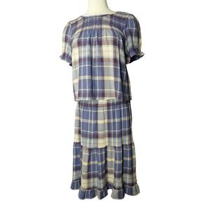 MARINE LAYER Plaid Smocked Top & Tiered Skirt Set Women's Size S